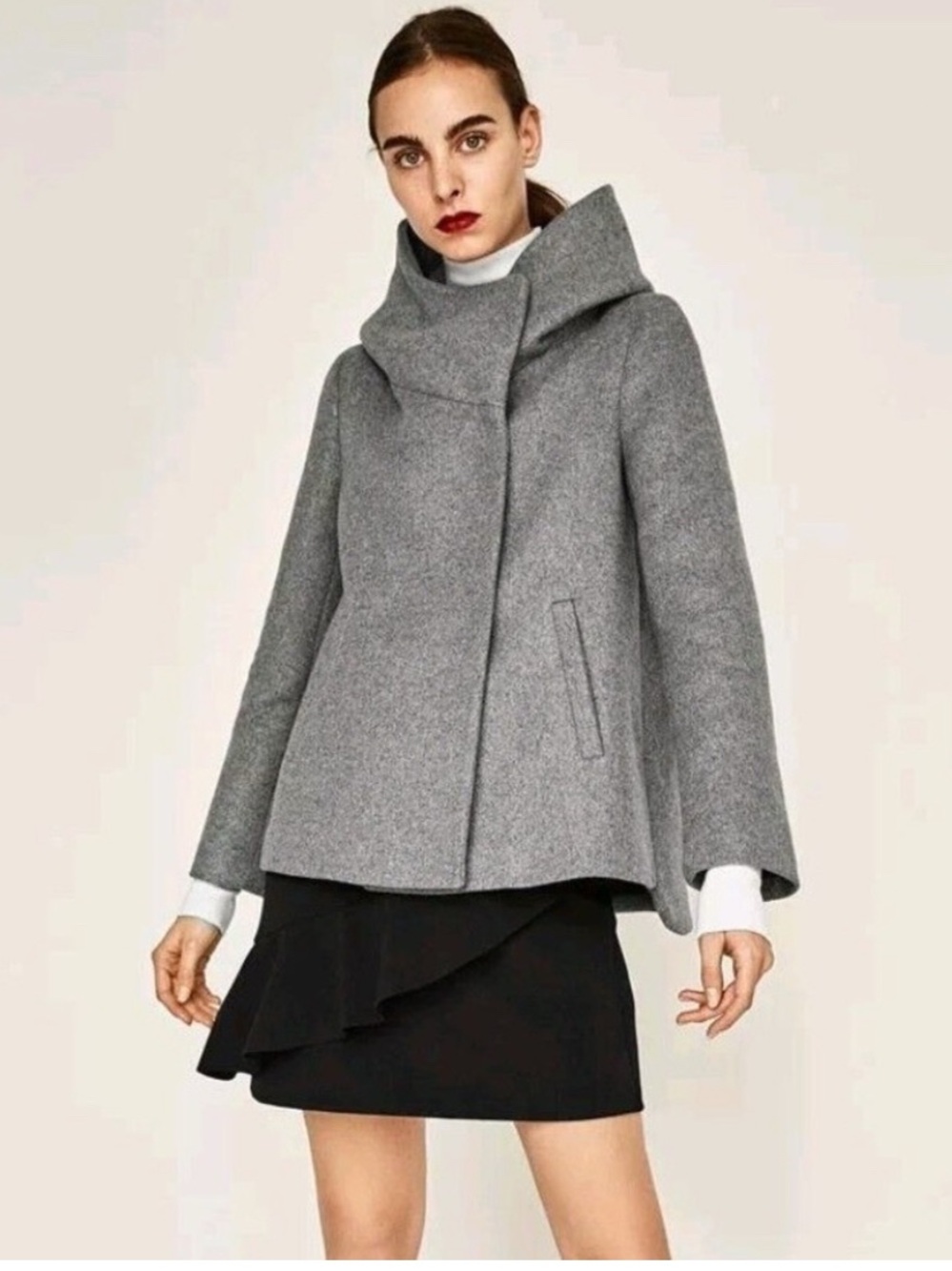 Zara Light Grey Hooded Pea Coat